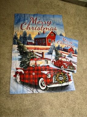 Merry Christmas Red Plaid Vintage Truck Holiday Yard Flags
